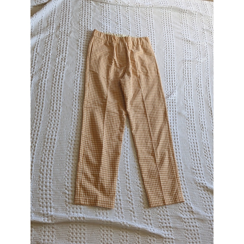 Alysi Silk Blend Checkered Pants Straight Leg High Waist Sz 2 Orange 27X27.5